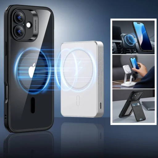  iPhone 16 Plus Átlátszó/Fekete ESR Classic Hybrid HaloLock MagSafe & Edzett Üveg Tok - 3