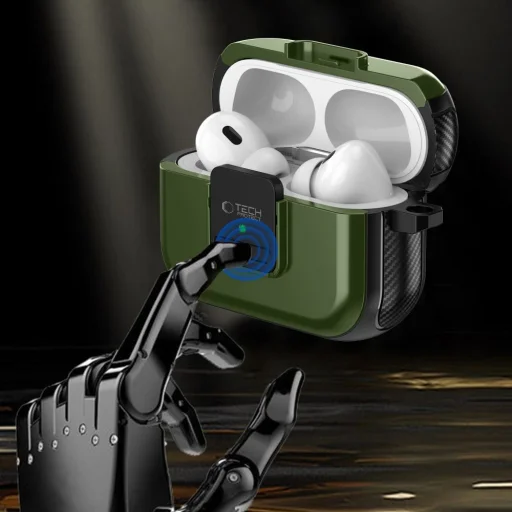 Tech-protect  Defender Horog Magsafe Apple Airpods Pro 1 / 2 Olíva Zöld Tok - 4