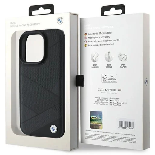  iPhone 16 Pro Fekete BMW Signature Leather Crossing Lines mintás tok - 8