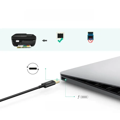 Ugreen nyomtató kábel USB-C - USB-B 480Mb/s 2m fekete (US241) - 2