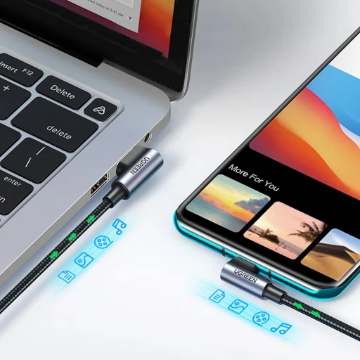 Ugreen 90° szögben hajlított kábel USB C - USB 2.0 480Mbps 3A 3m fekete (US176) - 9