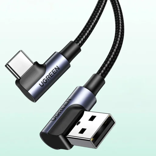 Ugreen 90° szögben hajlított kábel USB C - USB 2.0 480Mbps 3A 3m fekete (US176) - 14