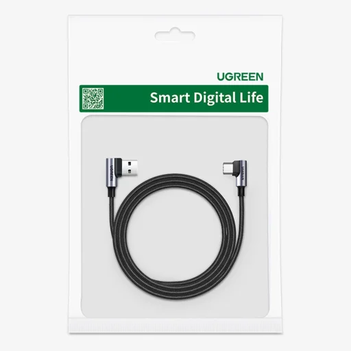 Ugreen 90° szögben hajlított kábel USB C - USB 2.0 480Mbps 3A 3m fekete (US176) - 5