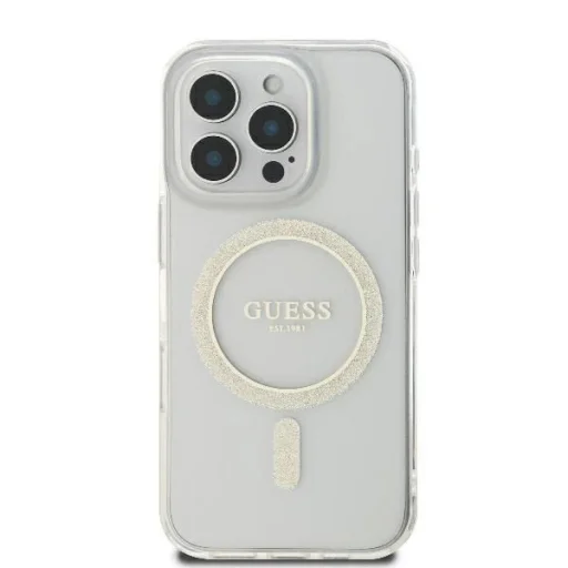  iPhone 16 Pro 6.3" átlátszó Guess GUHMP16LHFGERET keménytok IML Glitter Circle MagSafe tok - 3