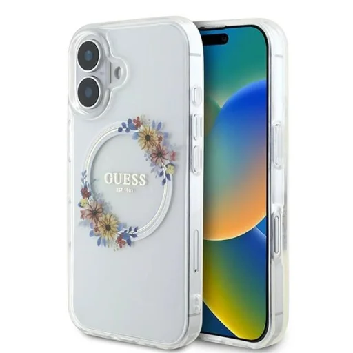  iPhone 16 Plus Átlátszó Guess IML Flowers Wreath MagSafe tok - 1