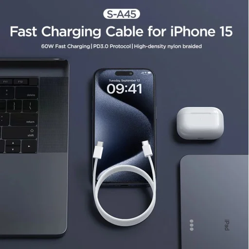 Joyroom Ben Series S-A45 USB-C / USB-C 60W Kábel 1m - Fehér - 9