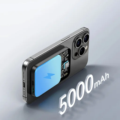 Joyroom JR-W020 Mini 5000 mAh induktív powerbank - fekete + USB-C / USB-C kábel - 12