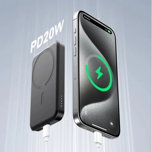 Joyroom JR-W020 Mini 5000 mAh induktív powerbank - fekete + USB-C / USB-C kábel - 13