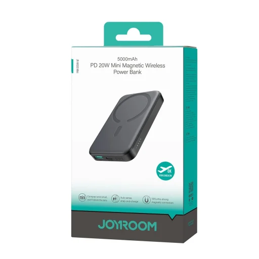 Joyroom JR-W020 Mini 5000 mAh induktív powerbank - fekete + USB-C / USB-C kábel - 7
