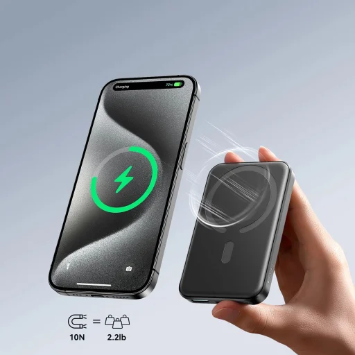 Joyroom JR-W020 Mini 5000 mAh induktív powerbank - fekete + USB-C / USB-C kábel - 8