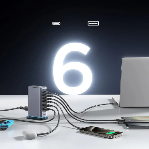 Joyroom JR-TCM02 többportos GaN töltő 65W EU 4x USB-C 2x USB-A - sötétszürke - 9