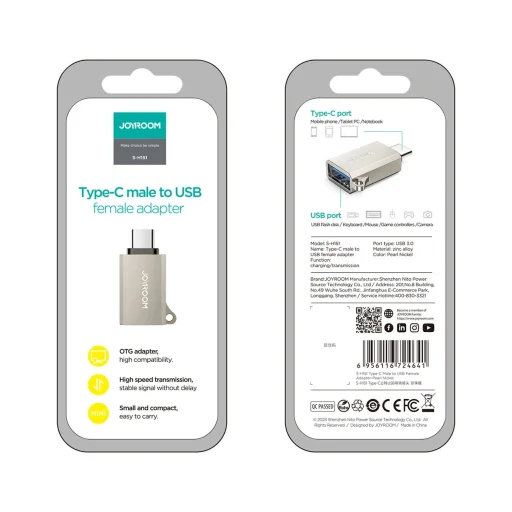 Joyroom S-H151 USB-C (male) / USB-A (female) adapter akasztólyukkal - Ezüst - 8