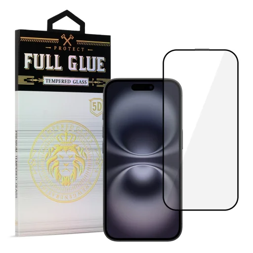 Tempered Glass HARD teljes ragasztós 5D üvegfólia IPHONE 16 PLUS FEKETE üvegfólia - 1