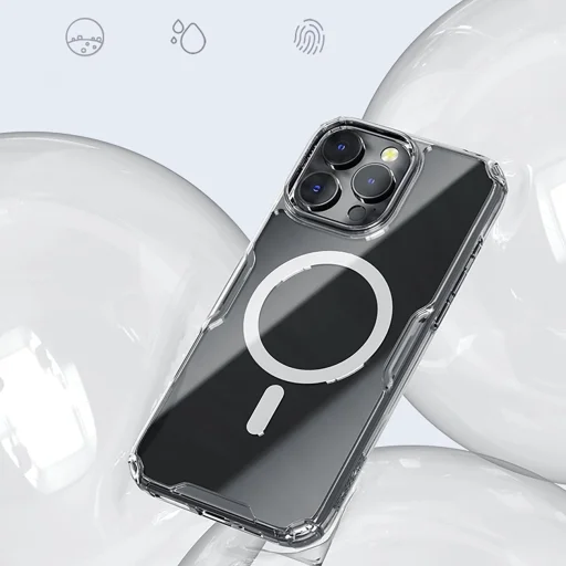 Nillkin Nature Pro mágneses tok MagSafe funkcióval iPhone 16-hoz - Átlátszó & Fehér - 13