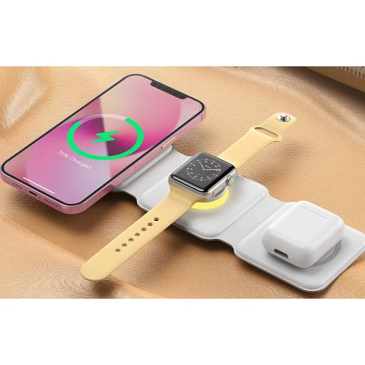 Mágneses vezeték nélküli töltőállomás, Essager, EWXCX3-NMC02, 3 az 1-ben, 15W (fehér) - 3