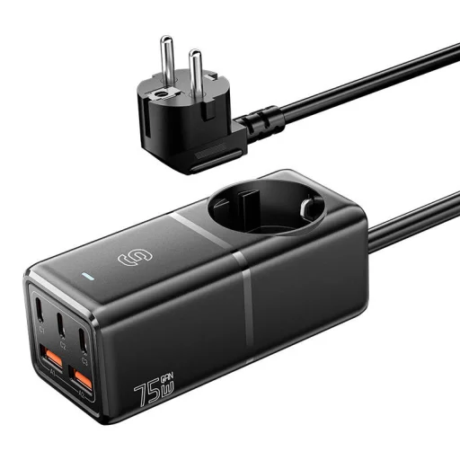 Fali töltő, Essager, ECTAC-BRB01-Z, GaN, 3xUSB-C, 2xUSB-A, AC csatlakozó, 75W (fekete) - 3