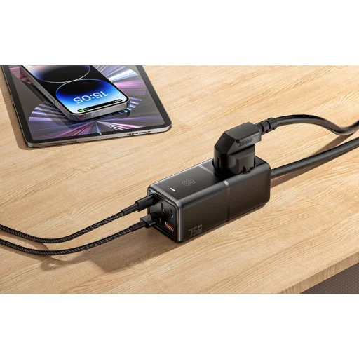 Fali töltő, Essager, ECTAC-BRB01-Z, GaN, 3xUSB-C, 2xUSB-A, AC csatlakozó, 75W (fekete) - 6