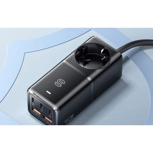 Fali töltő, Essager, ECTAC-BRB01-Z, GaN, 3xUSB-C, 2xUSB-A, AC csatlakozó, 75W (fekete) - 7