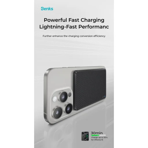 Benks Power bank 5000mAh MP15 ArmorGo - Type C - mágneses vezeték nélküli töltés fekete - 10