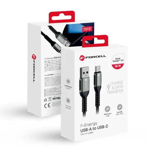 FORCELL F-ENERGY C256 kábel USB A - Type C QC3.0 3A 66W Cafule 1,2 m fekete - 1