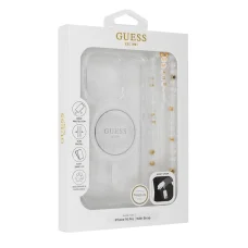  iPhone 16 Plus átlátszó GUESS IML Glitter Gyöngy Pánttal Magsafe GUHMP16MHGCRELST Eredeti tok