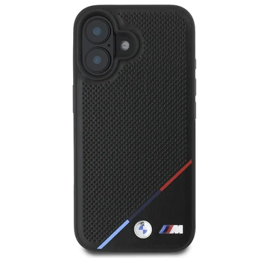  iPhone 16 fekete Eredeti BMW M perforált trikolor vonal Magsafe BMHMP16S23PUPDK tok - 3