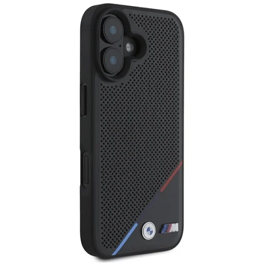  iPhone 16 fekete Eredeti BMW M perforált trikolor vonal Magsafe BMHMP16S23PUPDK tok - 4