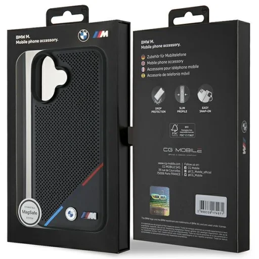  iPhone 16 fekete Eredeti BMW M perforált trikolor vonal Magsafe BMHMP16S23PUPDK tok - 8