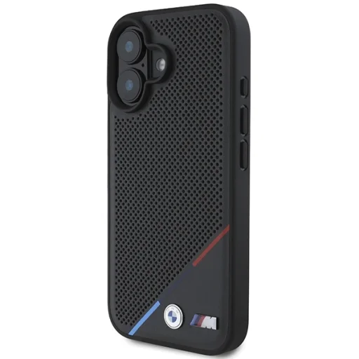 iPhone 16 fekete Eredeti BMW M perforált trikolor vonal Magsafe BMHMP16S23PUPDK tok - 2