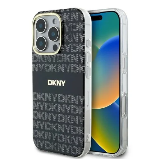  iPhone 16 Pro Max fekete Eredeti tok DKNY Repeat Textúra Minta Csíkkal DKHMP16XHRHSEK - 1