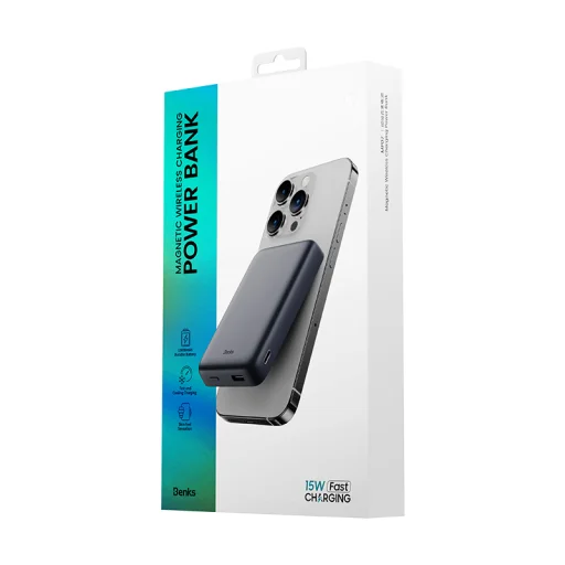Benks Power bank 10000mAh MP07 - USB + Type C - mágneses indukciós töltéssel rózsaszín - 9