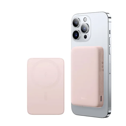Benks Power bank 10000mAh MP07 - USB + Type C - mágneses indukciós töltéssel rózsaszín - 2