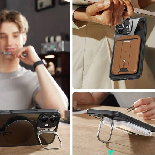  iPhone 16 Átlátszó/Fekete ESR Classic Hybrid Kickstand HaloLock MagSafe & Edzett üveg tok - 2