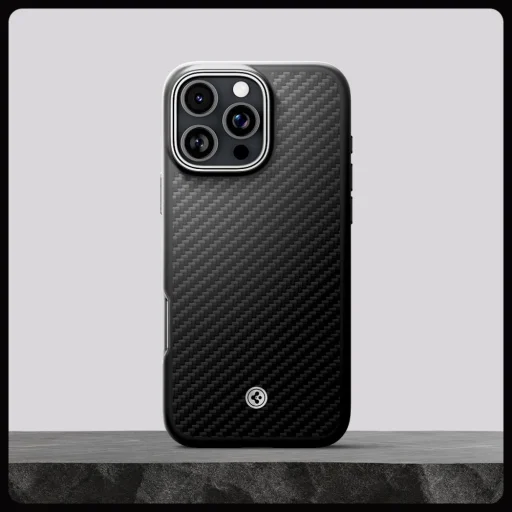  iPhone 16 Pro Max Black/Silver Spigen Enzo Aramid Mag Magsafe tok - 10