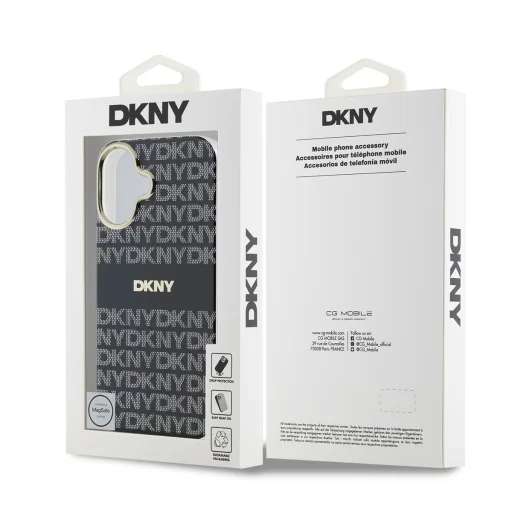  iPhone 16 Fekete DKNY PC/TPU Repeat Pattern Tonal Stripe Magsafe tok - 6