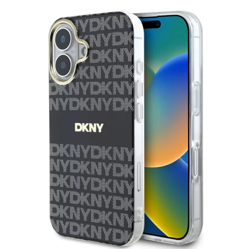  iPhone 16 Fekete DKNY PC/TPU Repeat Pattern Tonal Stripe Magsafe tok - 1