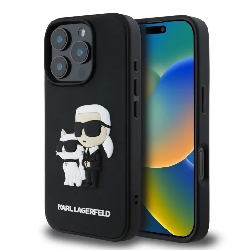  iPhone 16 Pro Max fekete Karl Lagerfeld PU Saffiano Karl és Choupette tok - 1