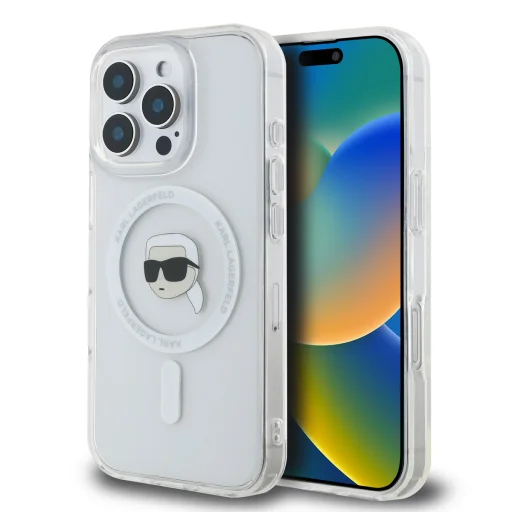  iPhone 16 Pro átlátszó Karl Lagerfeld IML Karl Head Metal Frame MagSafe tok - 1