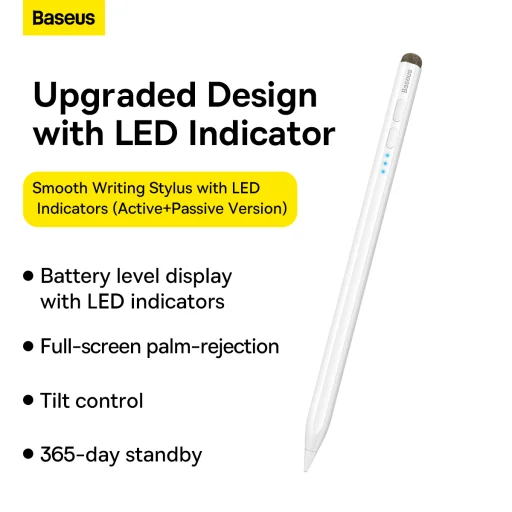Baseus kapacitív aktív/passzív stylus toll LED-del + Type C kábel 3A 0,5 méter (SXBC040002) fehér - 12