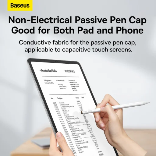 Baseus kapacitív aktív/passzív stylus toll LED-del + Type C kábel 3A 0,5 méter (SXBC040002) fehér - 13