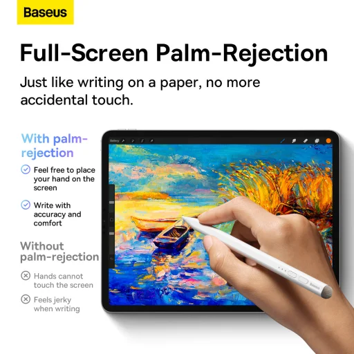 Baseus kapacitív aktív/passzív stylus toll LED-del + Type C kábel 3A 0,5 méter (SXBC040002) fehér - 15