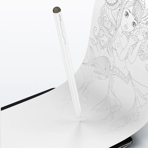 Baseus kapacitív aktív/passzív stylus toll LED-del + Type C kábel 3A 0,5 méter (SXBC040002) fehér - 9