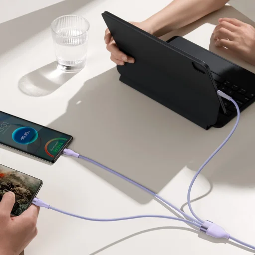 Baseus Cable Flash Series II 3 in 1 - USB + Type C to Type C, Lightning, Micro USB - 100W 1,2 méter (CASS030105) lila - 10