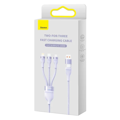 Baseus Cable Flash Series II 3 in 1 - USB + Type C to Type C, Lightning, Micro USB - 100W 1,2 méter (CASS030105) lila - 12