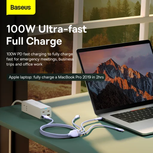 Baseus Cable Flash Series II 3 in 1 - USB + Type C to Type C, Lightning, Micro USB - 100W 1,2 méter (CASS030105) lila - 15