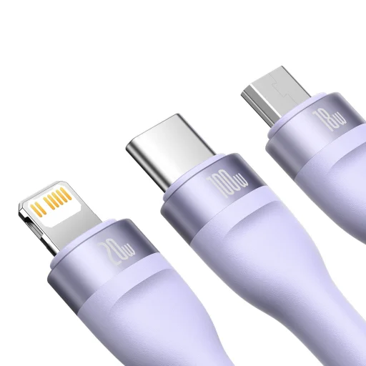 Baseus Cable Flash Series II 3 in 1 - USB + Type C to Type C, Lightning, Micro USB - 100W 1,2 méter (CASS030105) lila - 3