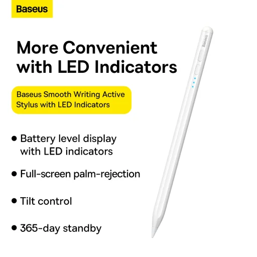Baseus Stylus toll kapacitív aktív LED + Type C kábel 3A 0,3 méter (SXBC000202) fehér - 13