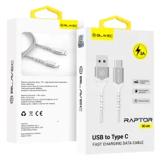 Blavec Cable Raptor fonott - USB - C típusú - 3A 0,5 méter (CRA-UC3WS05) fehér-ezüst