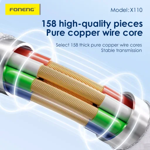 Foneng Kábel X110 - Type C to Type C - PD 60W 3A 1,2 méter fehér - 7