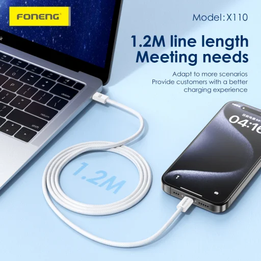 Foneng Kábel X110 - Type C to Type C - PD 60W 3A 1,2 méter fehér - 9